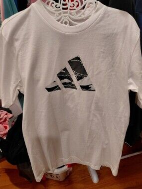 adidas White Short Sleeve Tee with Black Logo